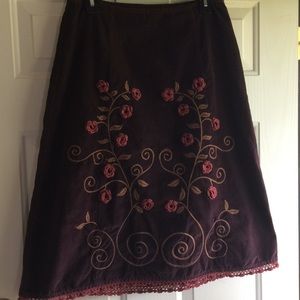 LUX Corduroy Skirt 7 Brown Embroidered 3D Flowers
